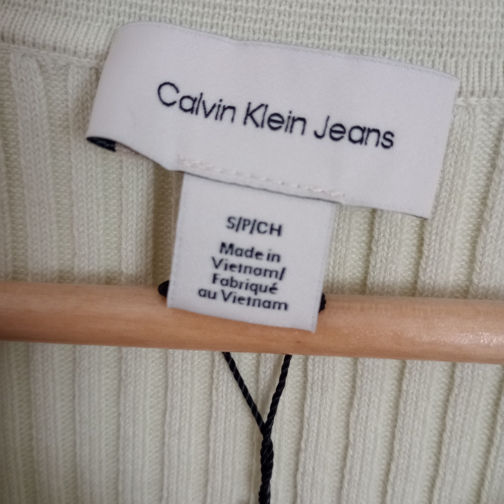 Calvin Klein Smooth Cotton Rib Sweater Polo in Aloe Wash Size Small - Picture 3 of 6